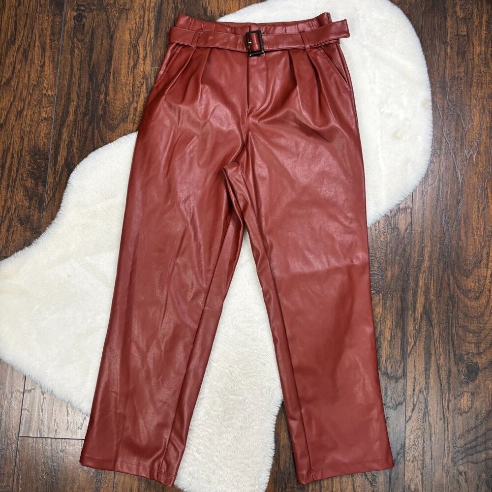 Who What Wear Faux Leather Pants 2 Fired Brick Brown Straight Leg High-Rise NWT